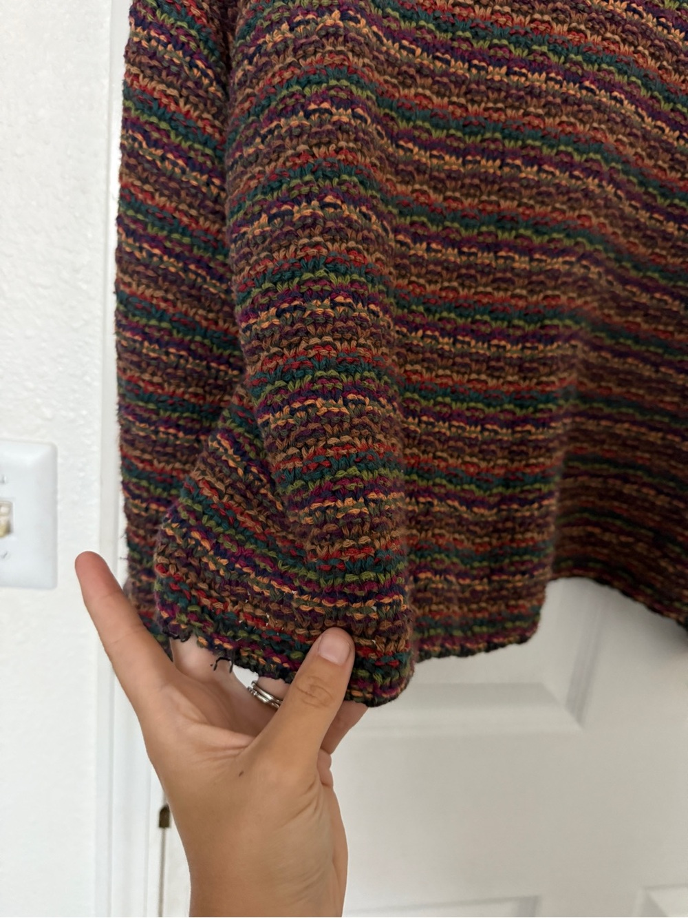 Vintage Style Multicolor Striped Textured Knit Crewneck Sweater Small - Picture 3 of 6